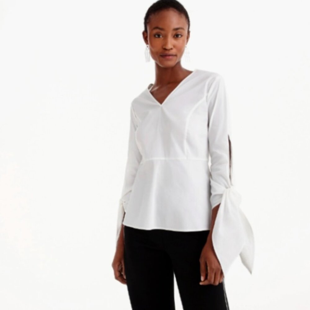 Universal Standard x J. Crew Poplin Tie Sleeve Blouse Size XXS 6-8 White NWT